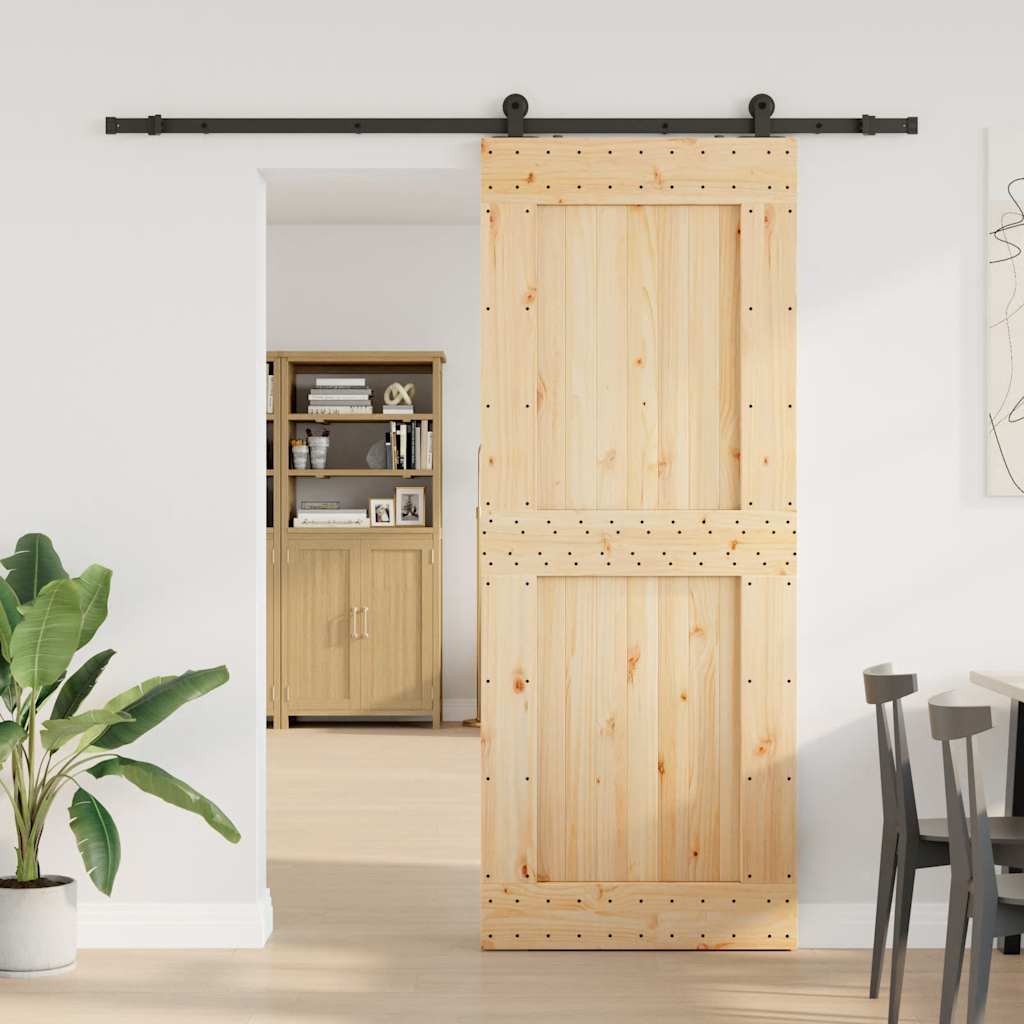 Sliding Door with Hardware Set 90x210 cm Solid Wood Pine