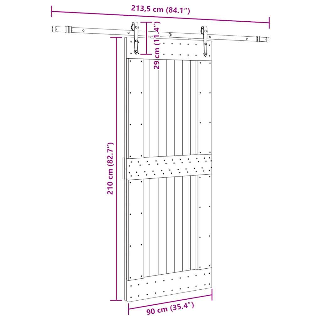 Sliding Door with Hardware Set 90x210 cm Solid Wood Pine