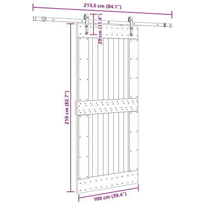 Sliding Door with Hardware Set 100x210 cm Solid Wood Pine