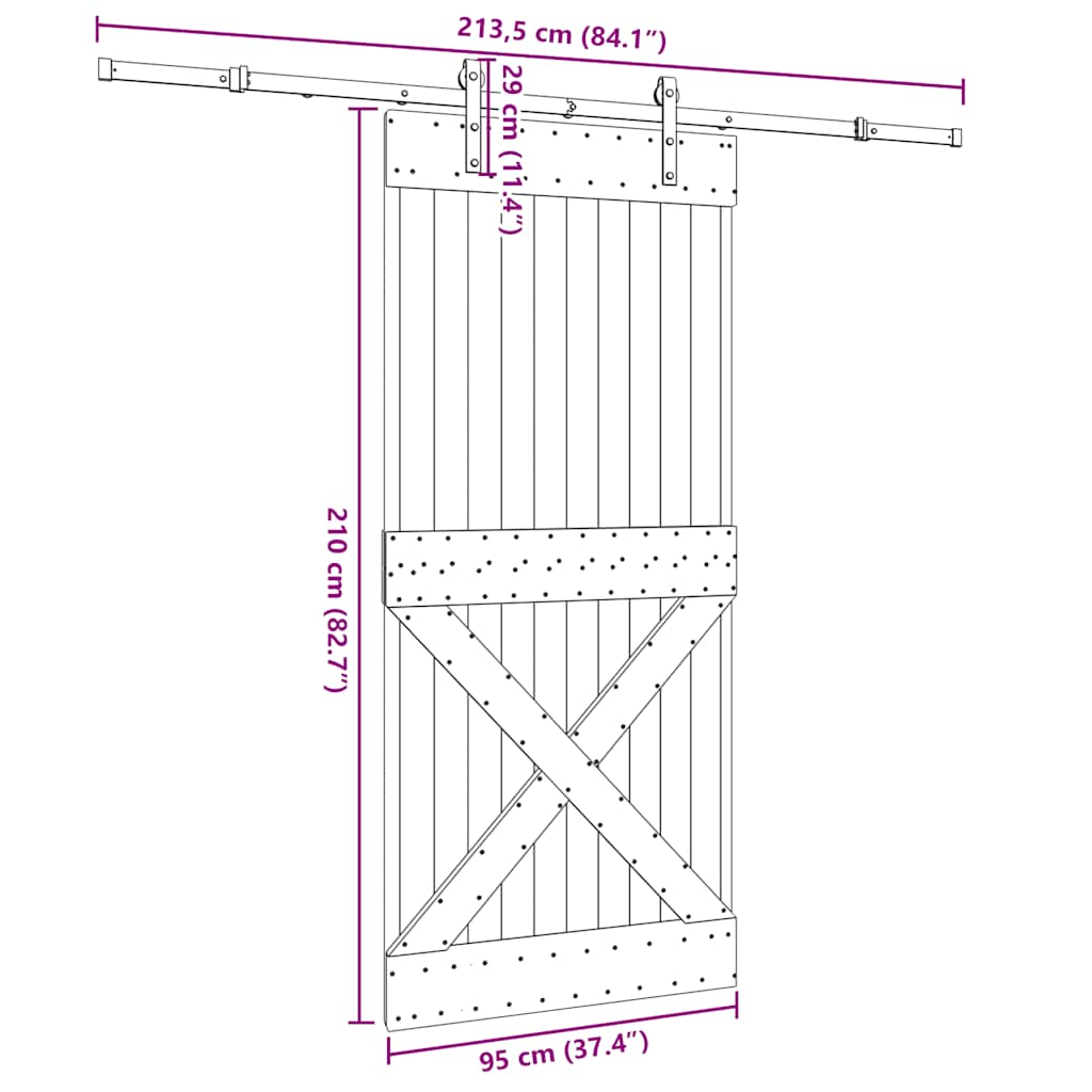 Sliding Door with Hardware Set 95x210 cm Solid Wood Pine
