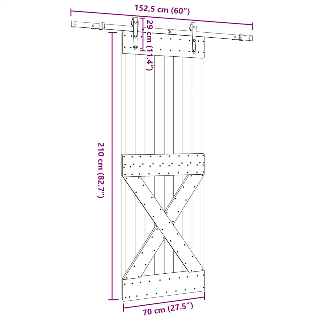 Sliding Door with Hardware Set 70x210 cm Solid Wood Pine