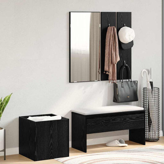 Hallway Furniture Set with Storage 5 pcs Black oak and Silver