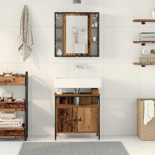 Bathroom Furniture Set with Shelf 2 pcs Brown Engineered wood