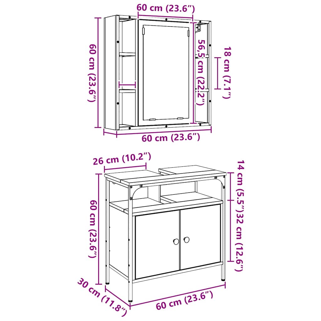 Bathroom Furniture Set with Shelf 2 pcs Brown 60 x 30 x 60 cm