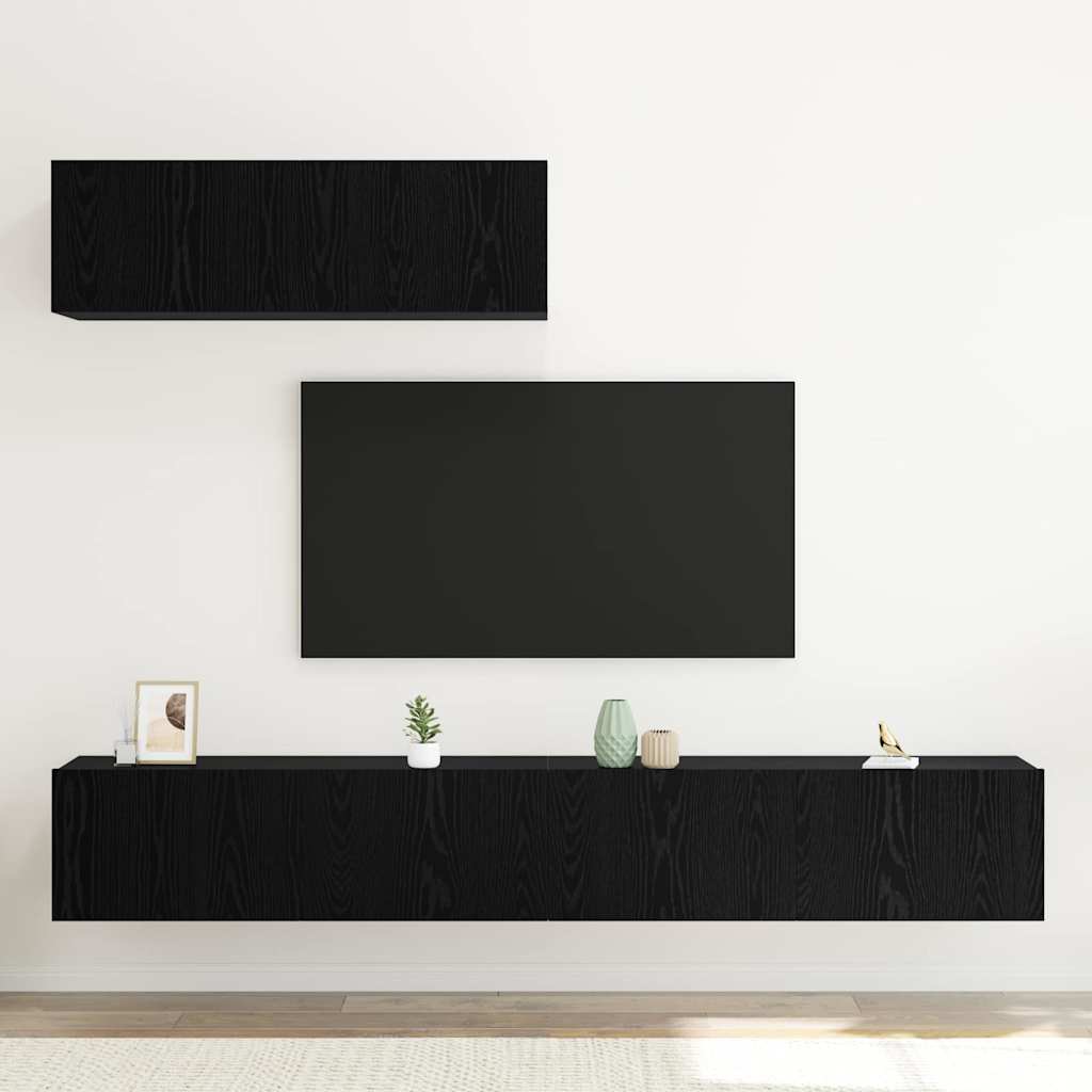 TV Cabinet Set 3 pcs Black oak 200 x 30 x 30 cm Engineered wood