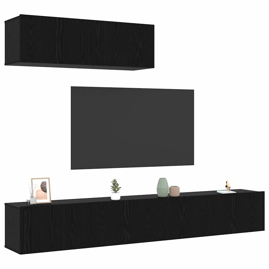 TV Cabinet Set 3 pcs Black oak 200 x 30 x 30 cm Engineered wood