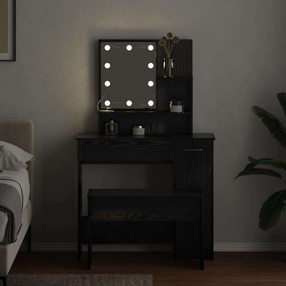 Dressing Table Set Black oak 86.5 x 35 x 136 cm Engineered wood
