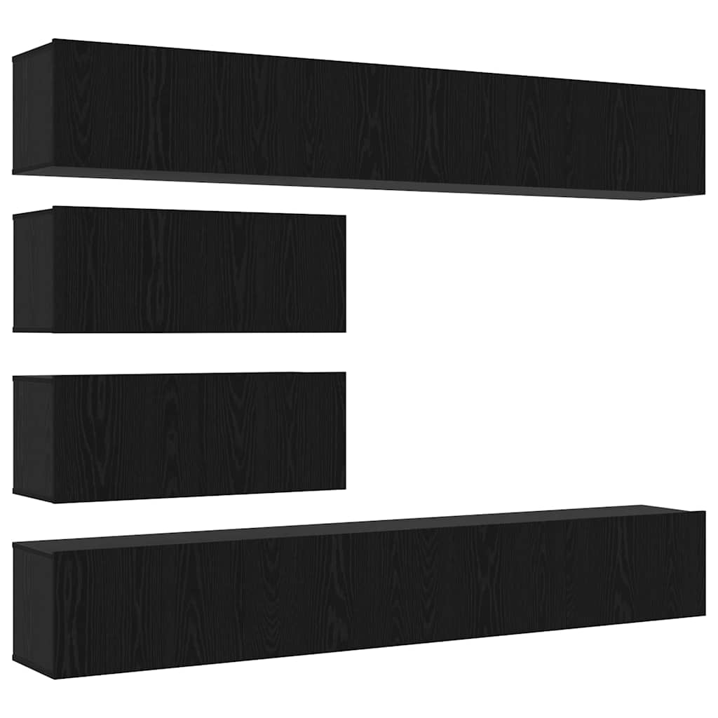 TV Cabinet Set Wall-mounted 6 pcs Black oak Engineered Wood