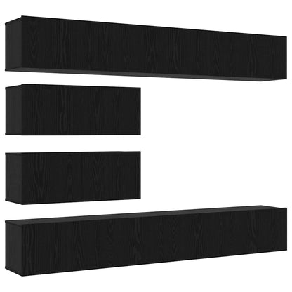TV Cabinet Set Wall-mounted 6 pcs Black oak Engineered Wood