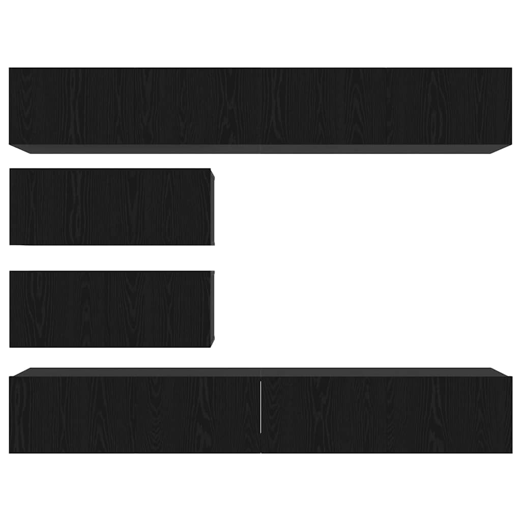 TV Cabinet Set Wall-mounted 6 pcs Black oak Engineered Wood