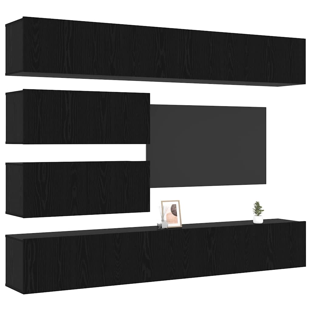 TV Cabinet Set Wall-mounted 6 pcs Black oak Engineered Wood