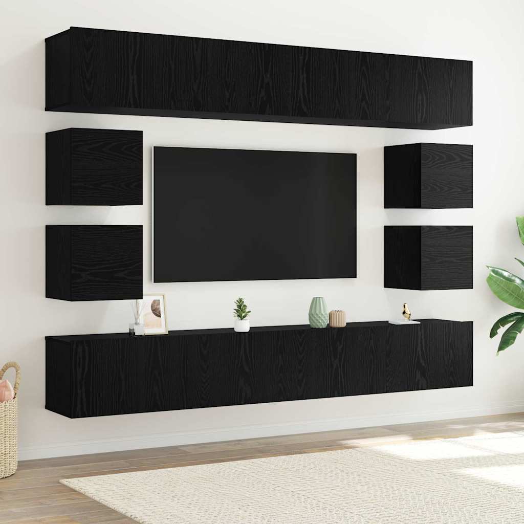 TV Cabinet Set 8 pcs Black oak 100 x 30 x 30 cm Engineered wood