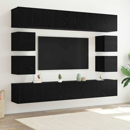 TV Cabinet Set 8 pcs Black oak 100 x 30 x 30 cm Engineered wood