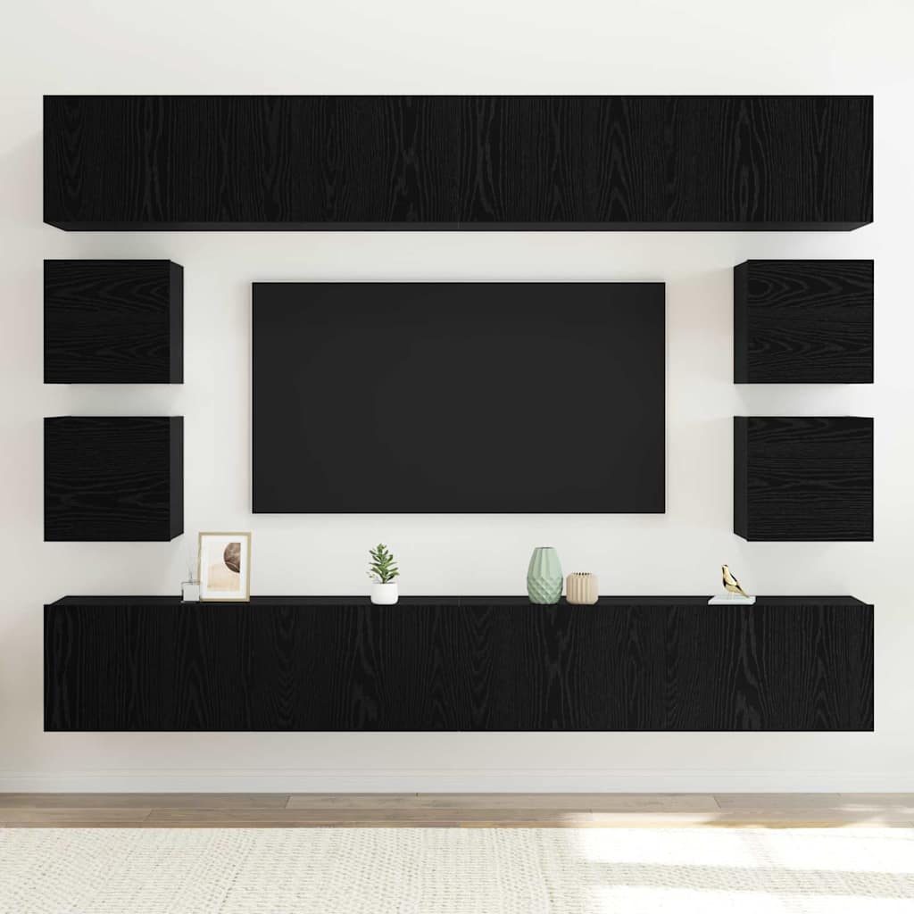 TV Cabinet Set 8 pcs Black oak 100 x 30 x 30 cm Engineered wood