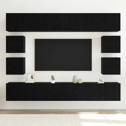 TV Cabinet Set 8 pcs Black oak 100 x 30 x 30 cm Engineered wood