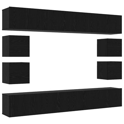 TV Cabinet Set 8 pcs Black oak 100 x 30 x 30 cm Engineered wood