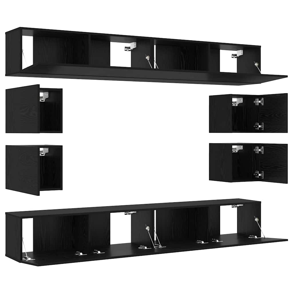 TV Cabinet Set 8 pcs Black oak 100 x 30 x 30 cm Engineered wood