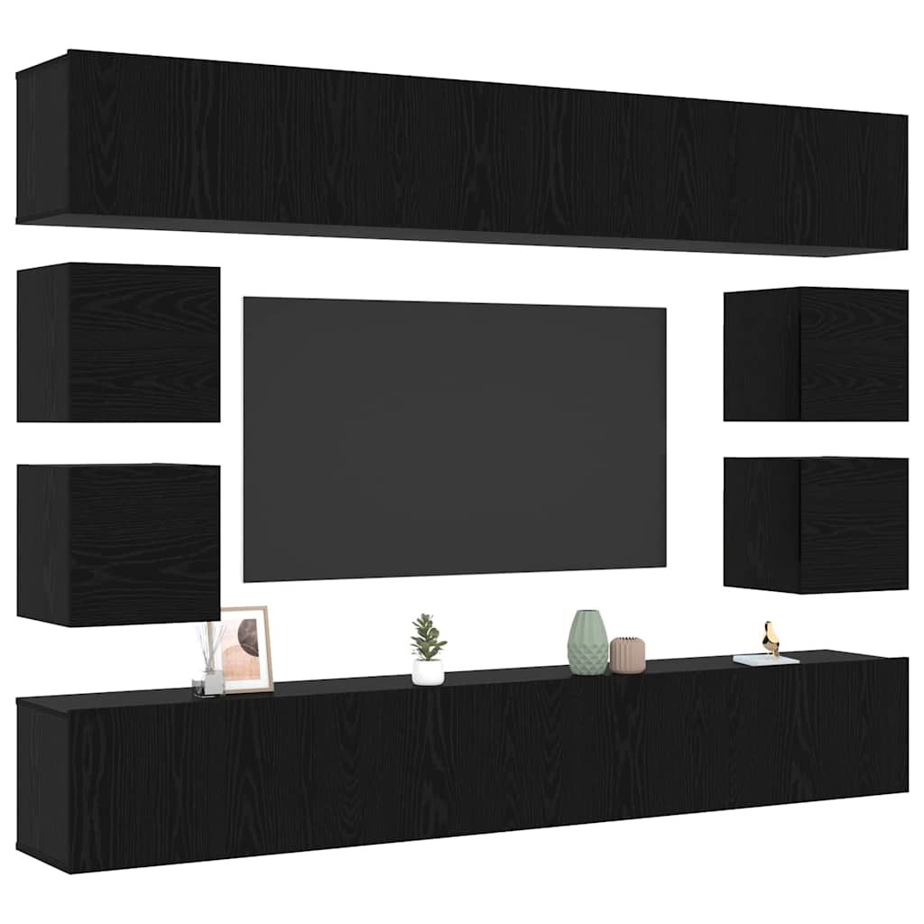 TV Cabinet Set 8 pcs Black oak 100 x 30 x 30 cm Engineered wood