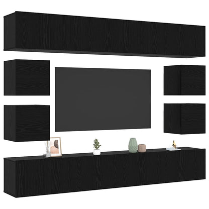 TV Cabinet Set 8 pcs Black oak 100 x 30 x 30 cm Engineered wood