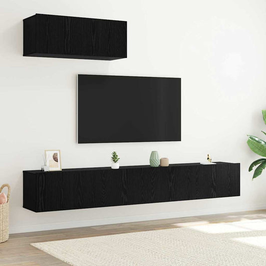 3 Piece TV Cabinet Set Wall-mounted Black Oak Engineered Wood