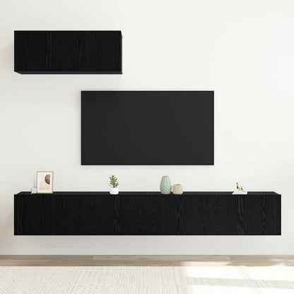 3 Piece TV Cabinet Set Wall-mounted Black Oak Engineered Wood