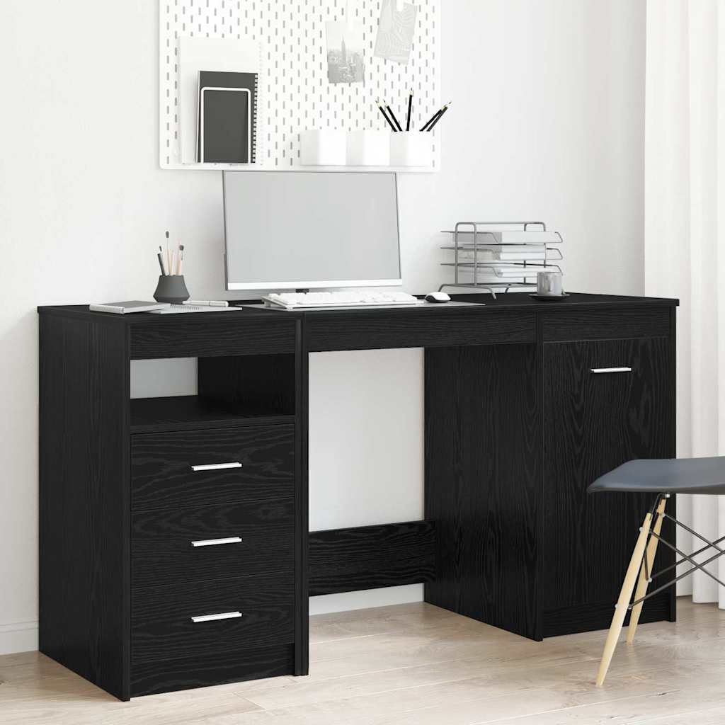 Desk with Door 2 pcs Black Oak 140 x 50 x 76 cm Engineered Wood