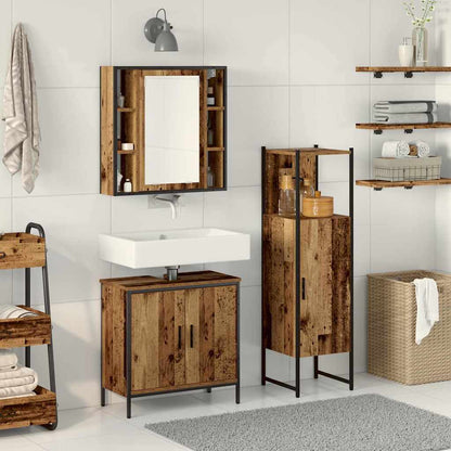 Bathroom Furniture Set with Door 3 pcs Brown 33 x 33 x 120.5 cm