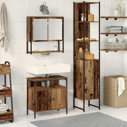 Bathroom Furniture Set 3 pcs Old wood 33 x 33 x 185.5 cm