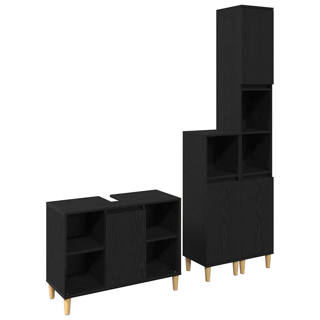 Bathroom Furniture Set with Storage 3 pcs Black 60 x 30 x 60 cm