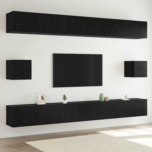TV Cabinet Set 8 pcs Black oak 100 x 30 x 30 cm Engineered wood
