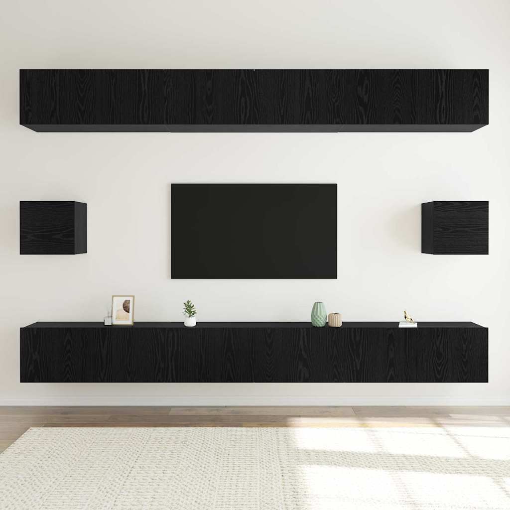 TV Cabinet Set 8 pcs Black oak 100 x 30 x 30 cm Engineered wood