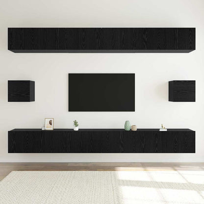 TV Cabinet Set 8 pcs Black oak 100 x 30 x 30 cm Engineered wood