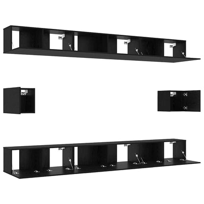 TV Cabinet Set 8 pcs Black oak 100 x 30 x 30 cm Engineered wood