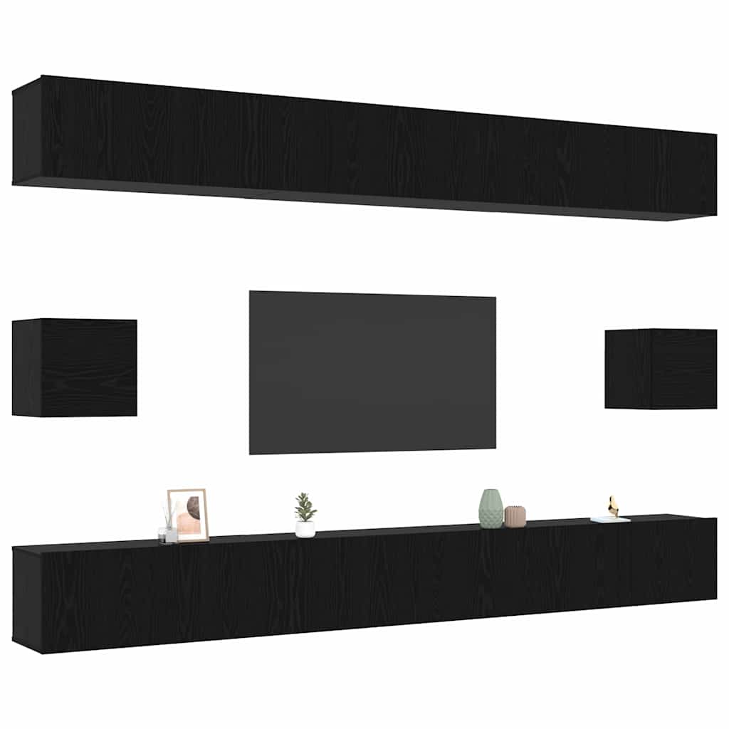 TV Cabinet Set 8 pcs Black oak 100 x 30 x 30 cm Engineered wood