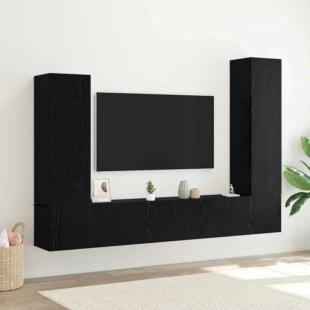 TV Cabinet Set Wall-mounted 4 pcs Black oak 30.5 x 30 x 110 cm