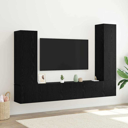 TV Cabinet Set Wall-mounted 4 pcs Black oak 30.5 x 30 x 110 cm