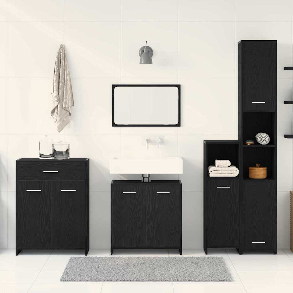 Bathroom Furniture Set 4 pcs Black Oak Engineered Wood