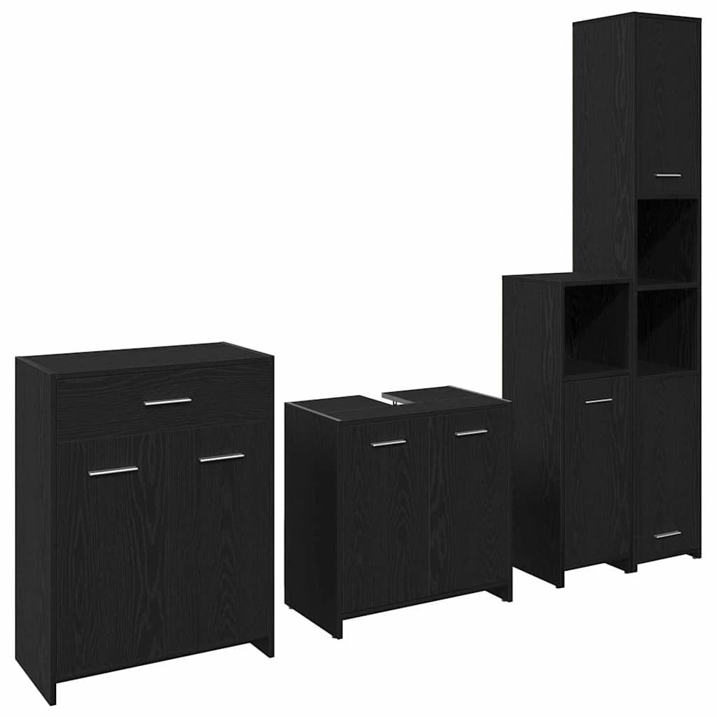 Bathroom Furniture Set 4 pcs Black Oak Engineered Wood