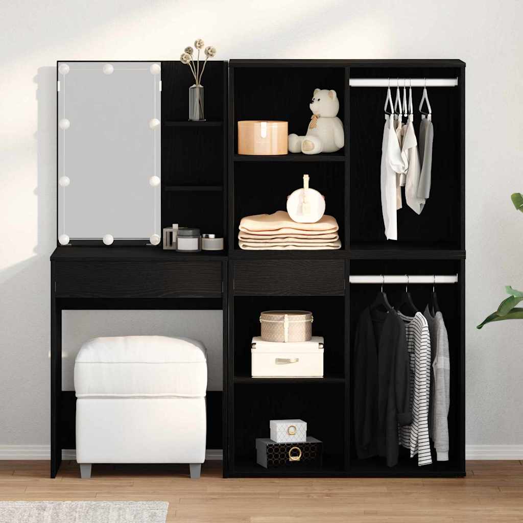LED Dressing Table Black oak 140 x 40 x 140 cm Engineered Wood