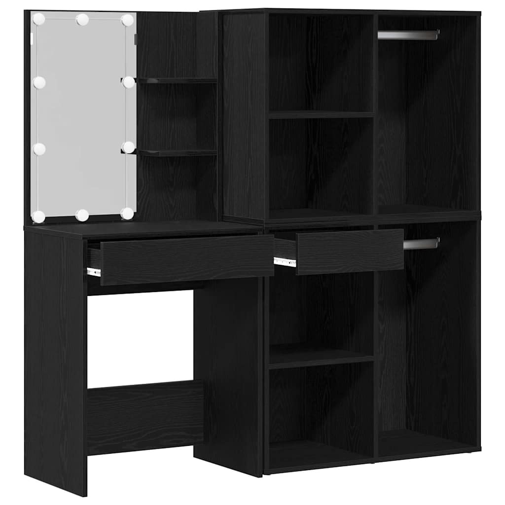 LED Dressing Table Black oak 140 x 40 x 140 cm Engineered Wood