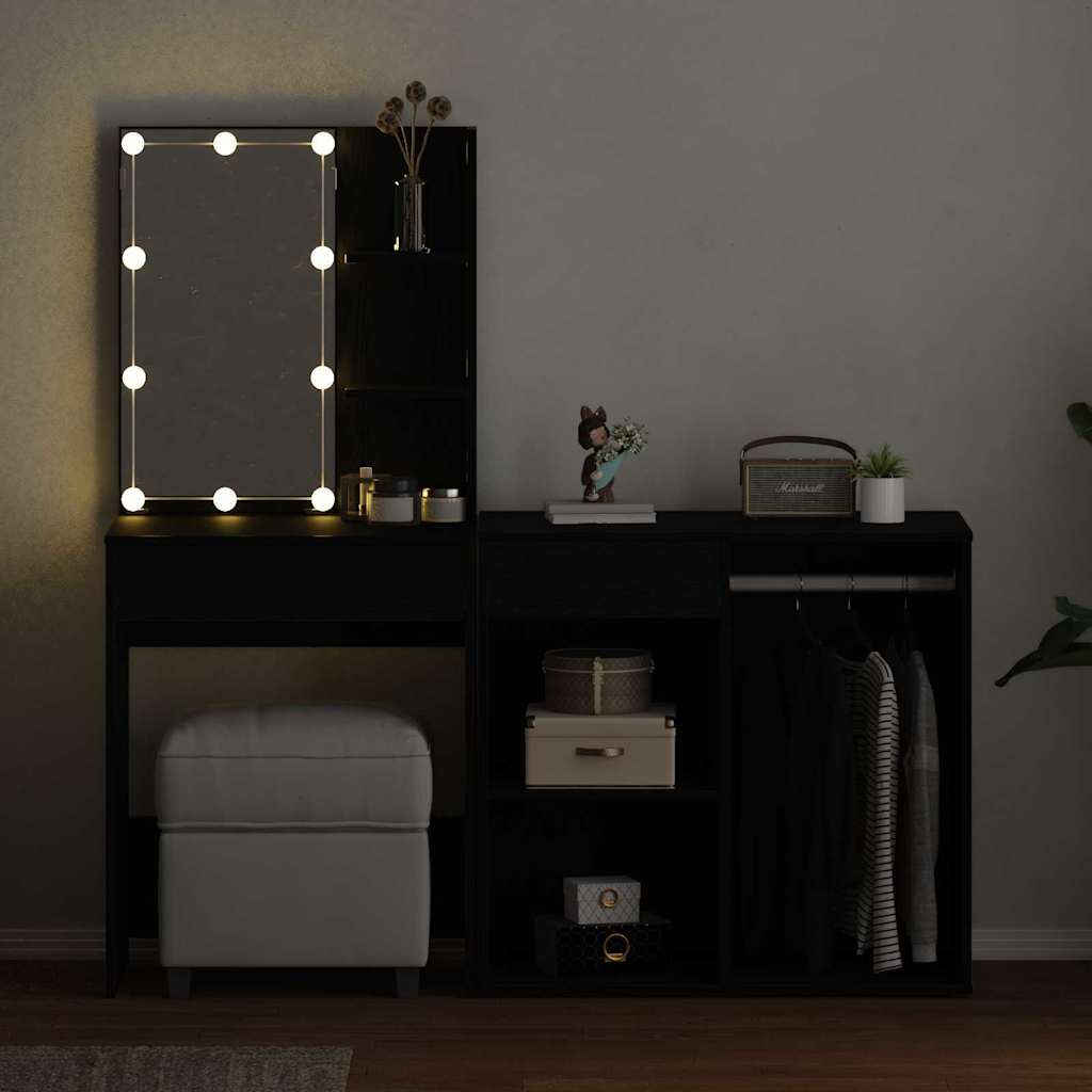 LED Dressing Table Black oak 140 x 40 x 140 cm Engineered Wood