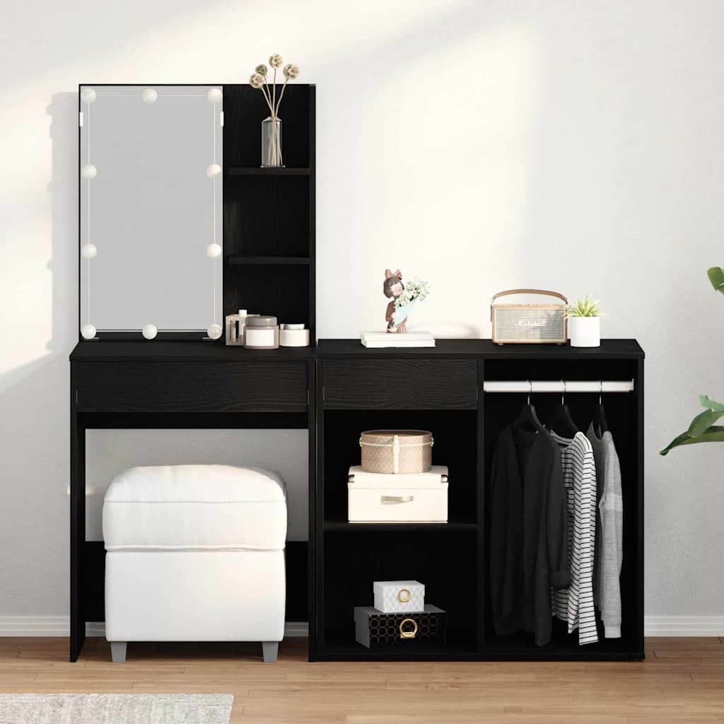 LED Dressing Table Black oak 140 x 40 x 140 cm Engineered Wood