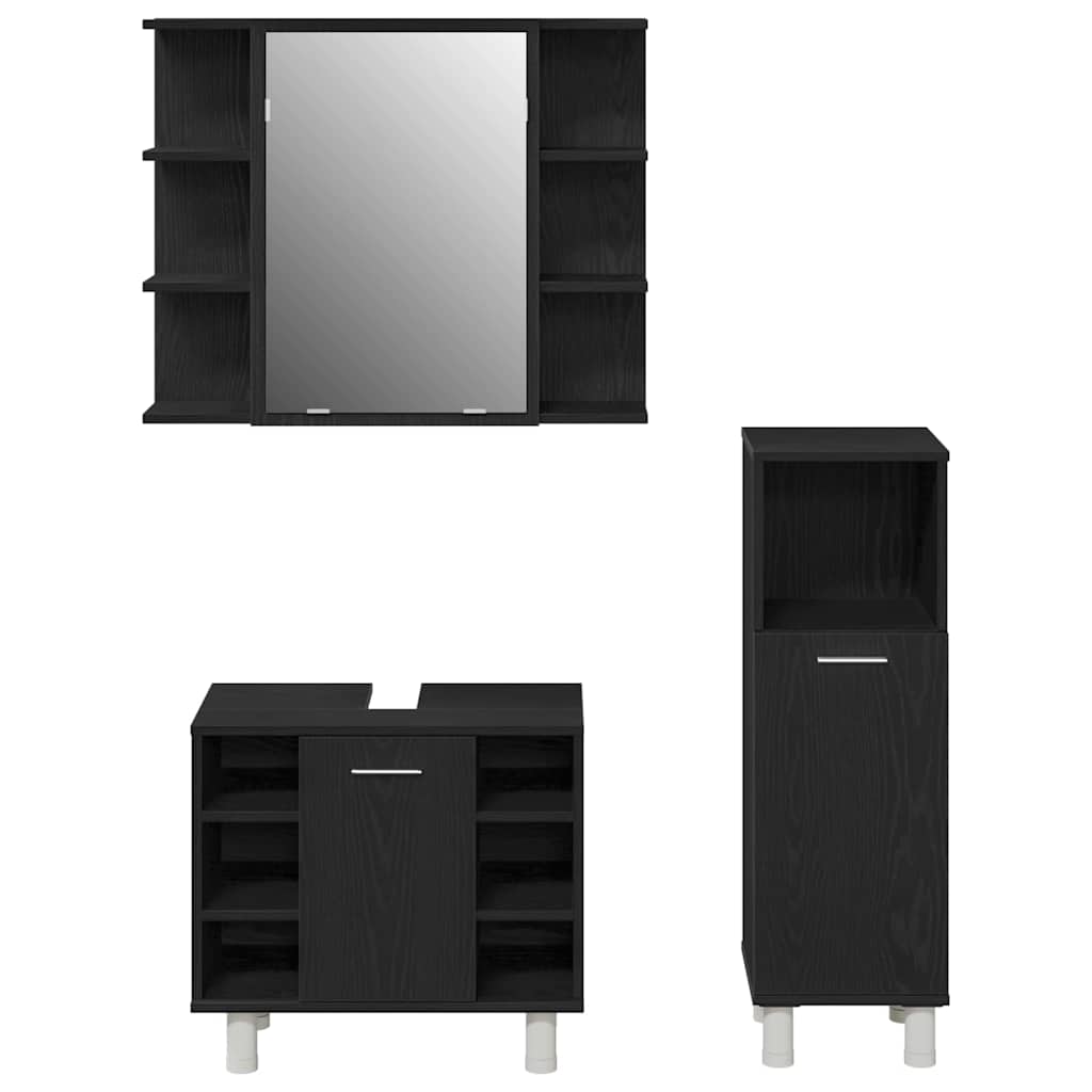 Bathroom Furniture Set with Shelf 3 pcs Black 30 x 30 x 99.5 cm