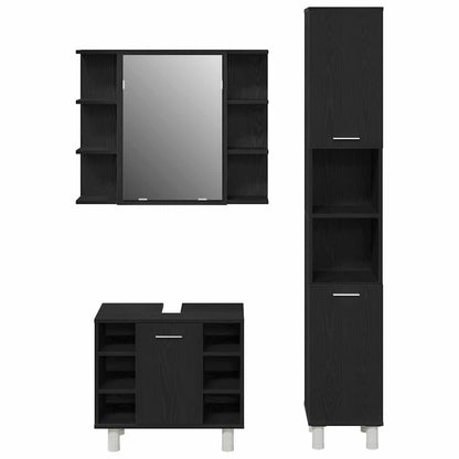 Bathroom Furniture Set with Door 3 pcs Black 30 x 30 x 179.5 cm