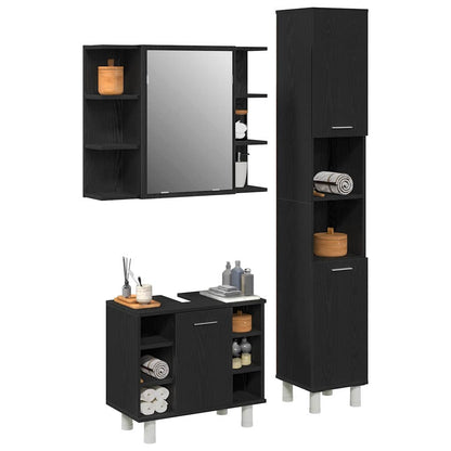 Bathroom Furniture Set with Door 3 pcs Black 30 x 30 x 179.5 cm