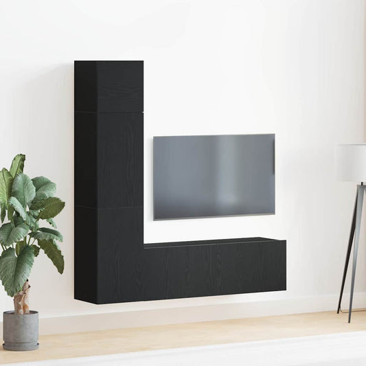 TV Cabinet Set Wall-mounted 4 pcs Black oak 130.5 x 30 x 140 cm