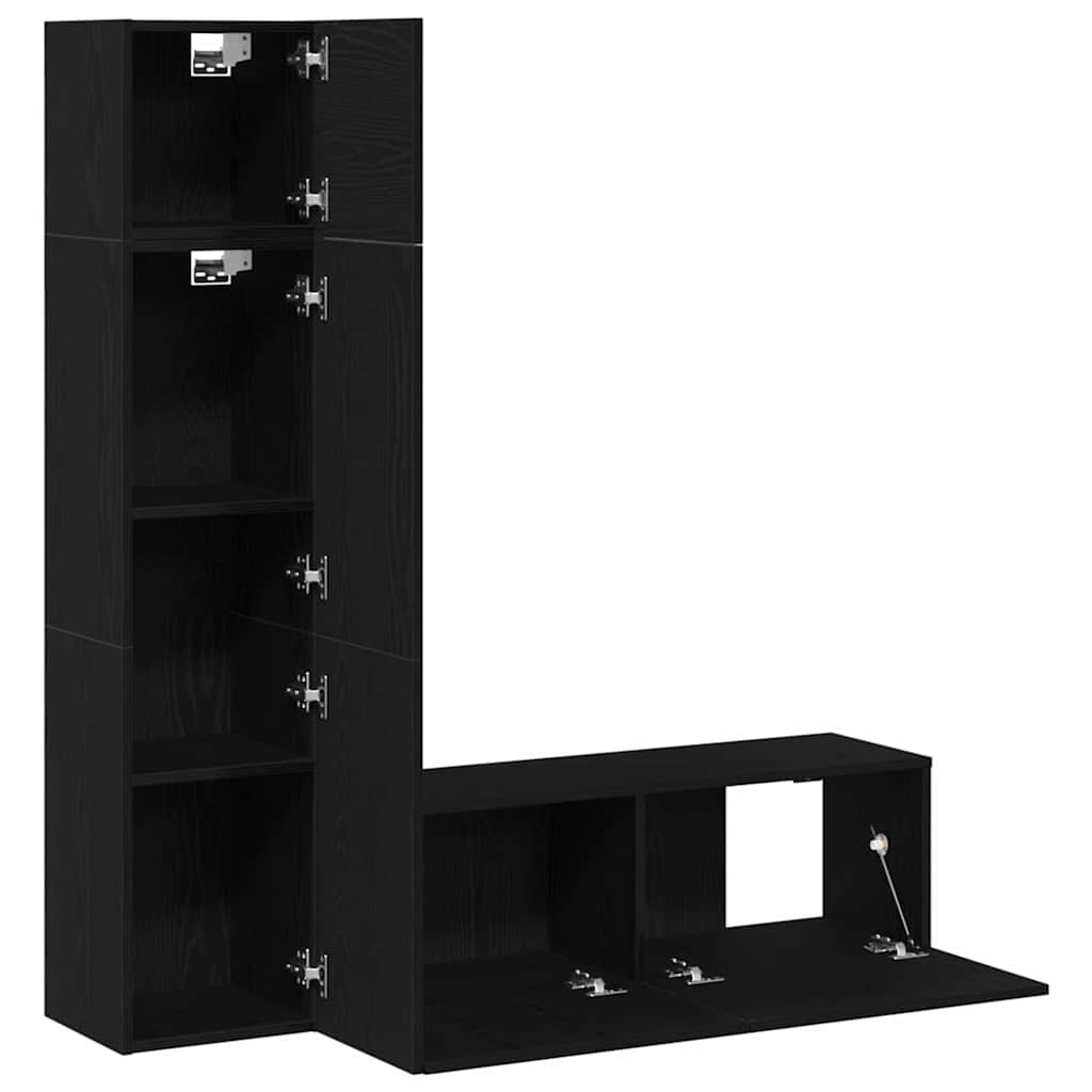 TV Cabinet Set Wall-mounted 4 pcs Black oak 130.5 x 30 x 140 cm