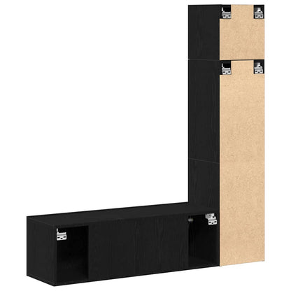 TV Cabinet Set Wall-mounted 4 pcs Black oak 130.5 x 30 x 140 cm