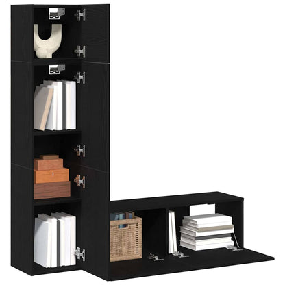 TV Cabinet Set Wall-mounted 4 pcs Black oak 130.5 x 30 x 140 cm