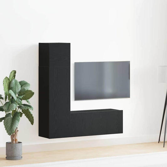 TV Cabinet Set Wall-mounted 3 pcs Black oak 130.5 x 30 x 140 cm